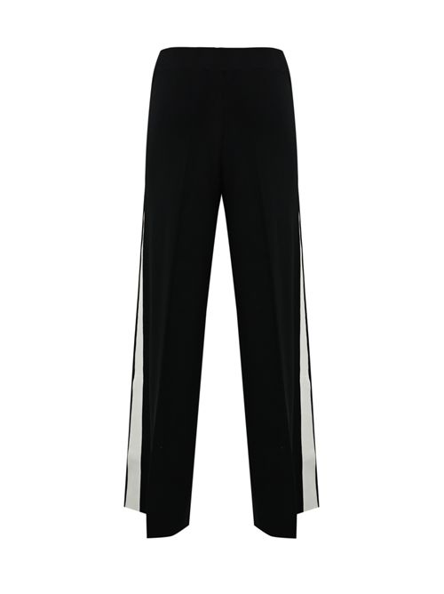 Pantaloni in viscosa con bande lucide Nero/Milk Elisabetta Franchi | KP69S56E2EF3